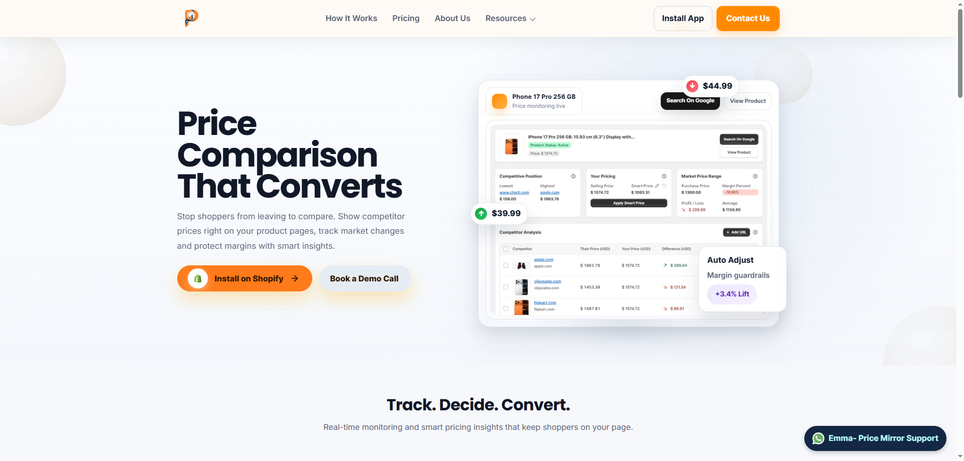 Price Mirror storefront comparison and pricing dashboard