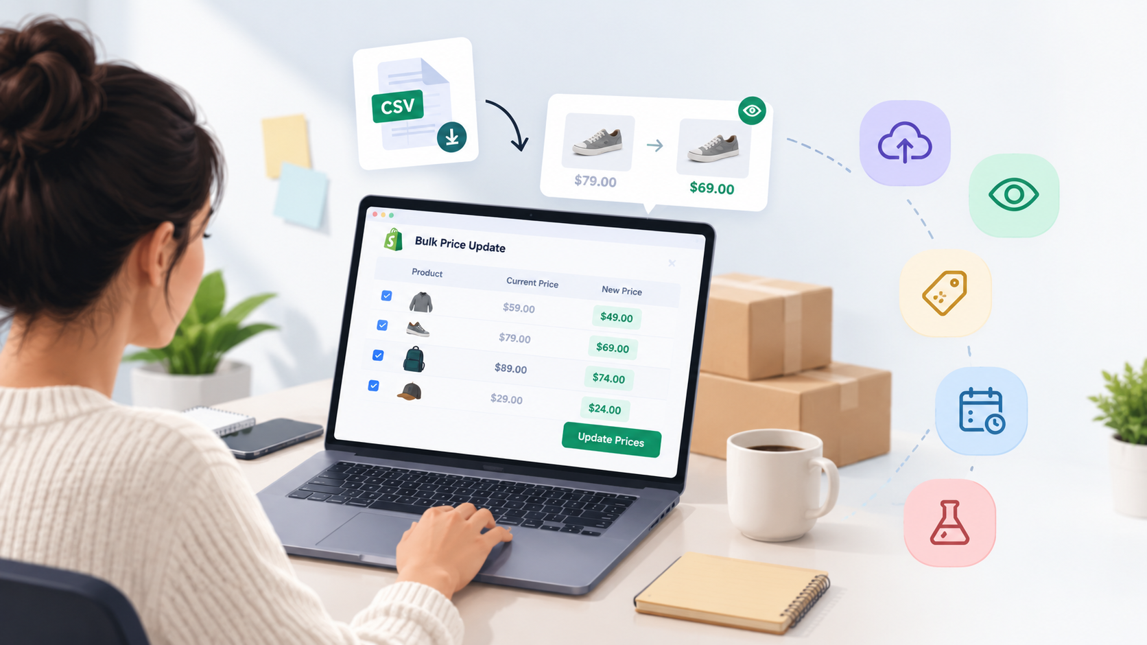 Bulk price update workspace for Shopify products
